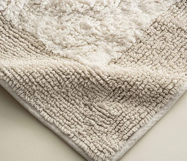 Ecocotton Petra 2-delige badmattenset, gekaard katoen, creme