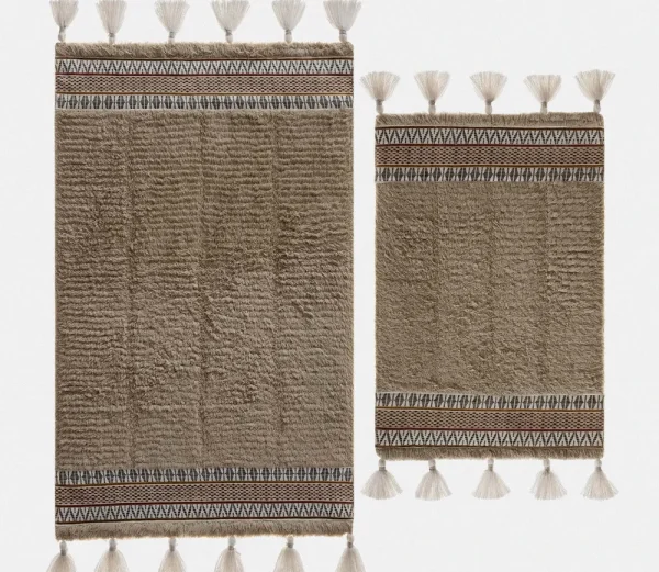 Ecocotton Rita 2-delige badmattenset, gekaard katoen, beige