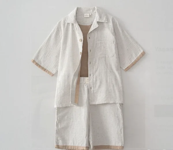 Ecocotton Alinda Heren Pyjamaset met Shorts Biologisch Katoenen Mousseline