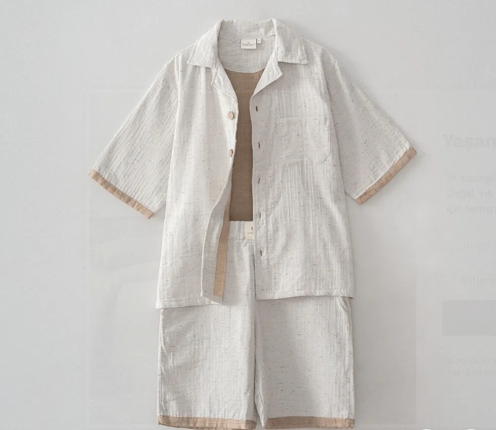 Ecocotton Alinda Heren Pyjamaset met Shorts Biologisch Katoenen Mousseline