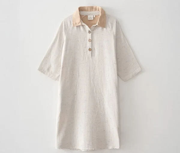 Ecocotton Alinda Damesjurk Biologisch Katoenen Mousseline Beige