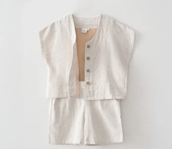 Ecocotton Alinda Dames Pyjamaset met Short Biologisch Katoenen Mousseline Beige