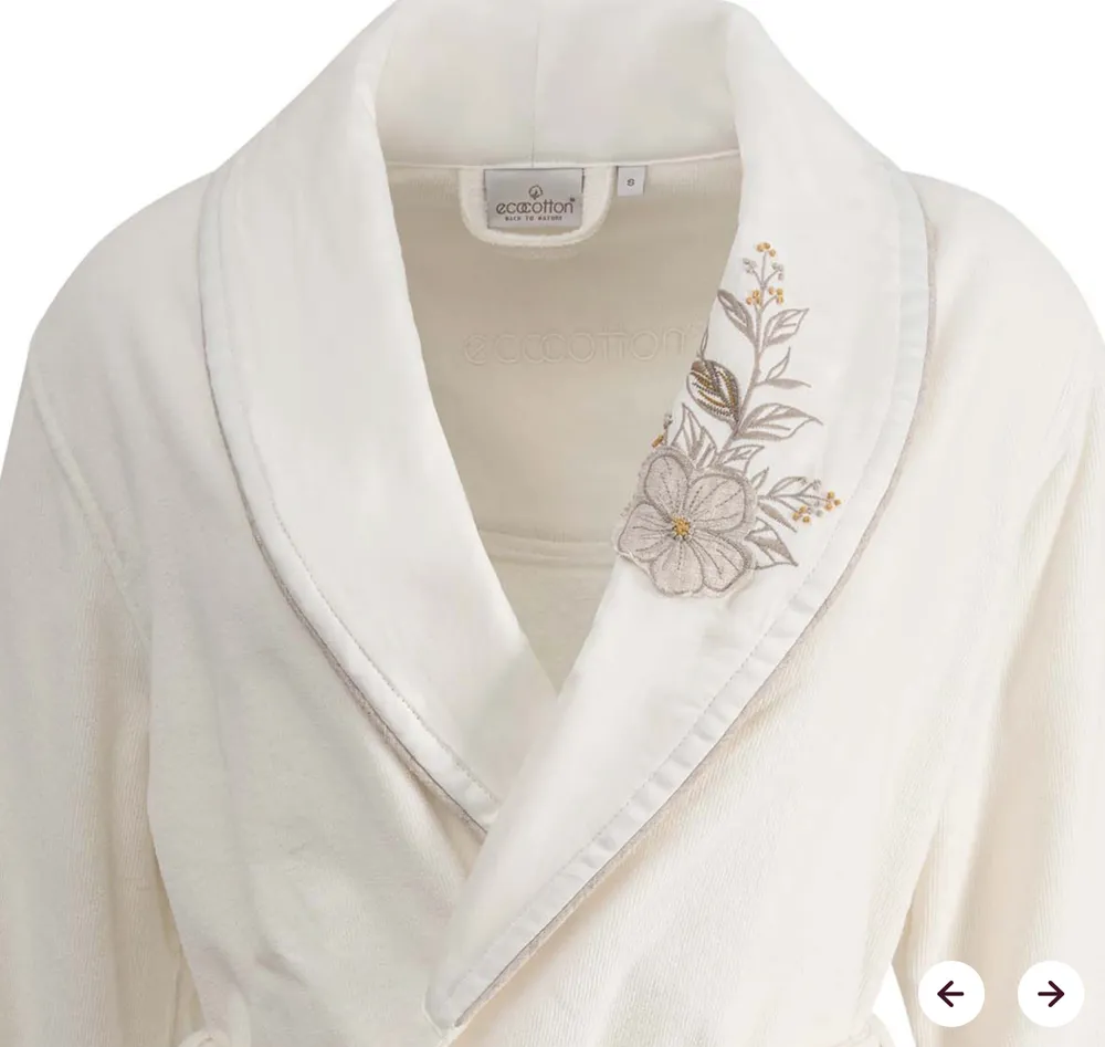 Ecocotton Vanya Familie Badjas Set 100% Biologisch Katoen Geborduurd Crème/Crème - M/L - Afbeelding 1