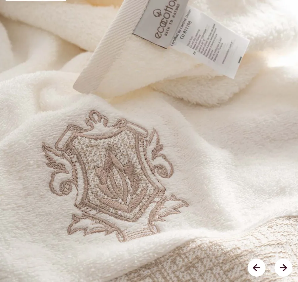 Ecocotton Vanya Familie Badjas Set 100% Biologisch Katoen Geborduurd Crème/Crème - M/L - Afbeelding 4