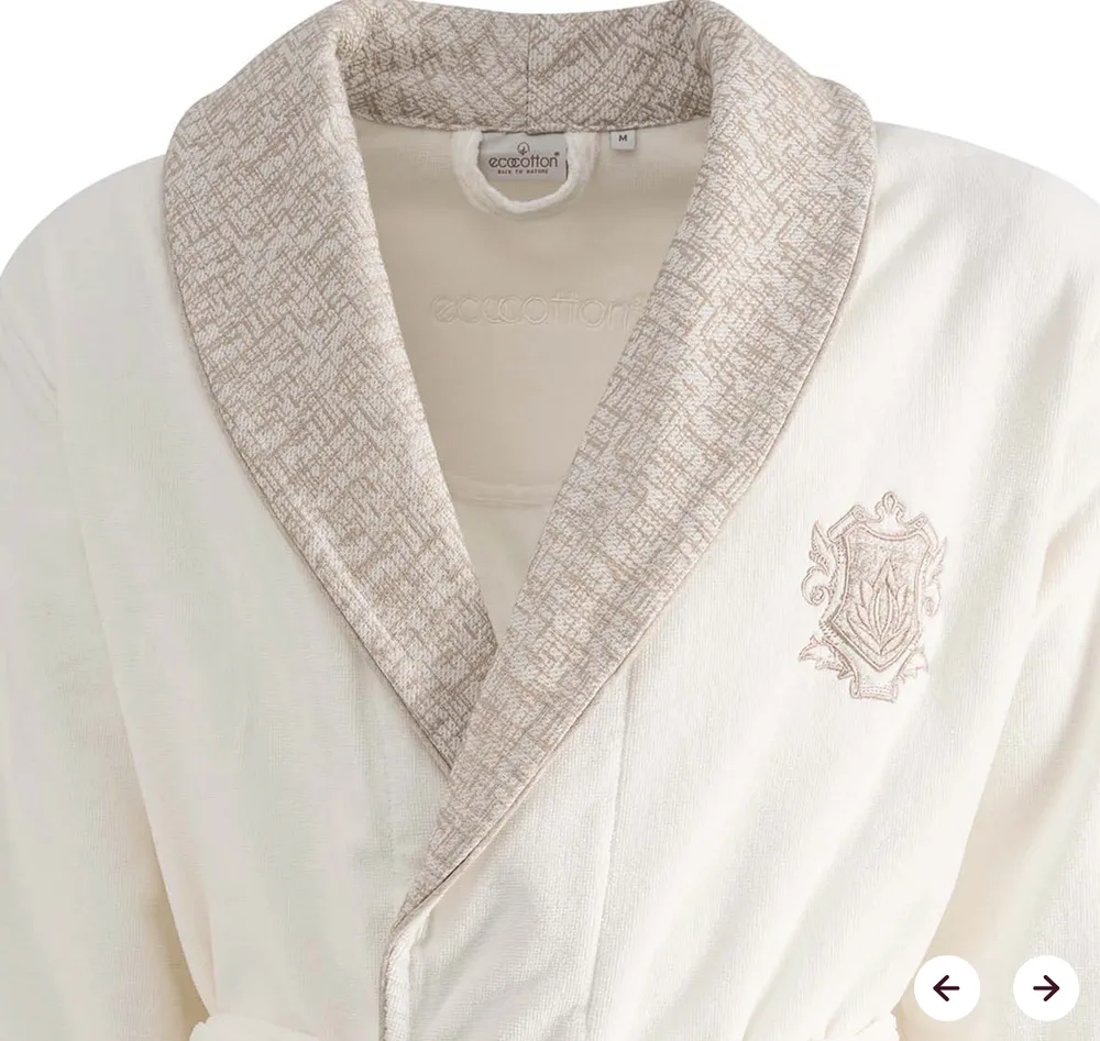 Ecocotton Vanya Familie Badjas Set 100% Biologisch Katoen Geborduurd Crème/Crème - M/L - Afbeelding 2