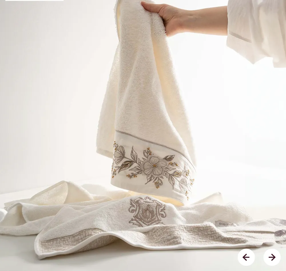 Ecocotton Vanya Familie Badjas Set 100% Biologisch Katoen Geborduurd Crème/Crème - M/L - Afbeelding 3