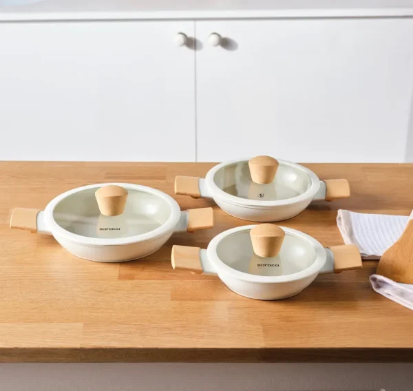 Karaca Swiss Crystal Almond, 6-delige set ondiepe pannen, geschikt voor inductie