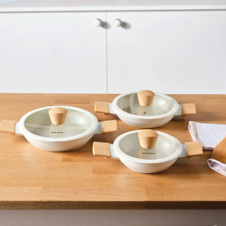 Karaca Swiss Crystal Almond, 6-delige set ondiepe pannen, geschikt voor inductie