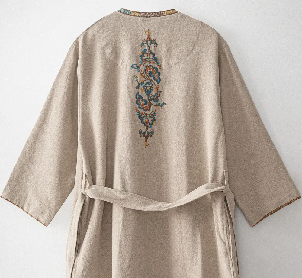 Ecocotton Revna vrouwen ochtendjas biologisch katoen beige - Afbeelding 1