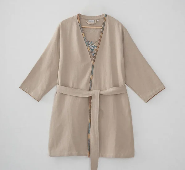 Ecocotton Revna vrouwen ochtendjas biologisch katoen beige