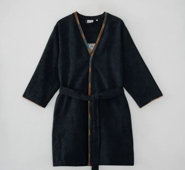 Ecocotton Revna vrouwen ochtendjas biologisch katoen black