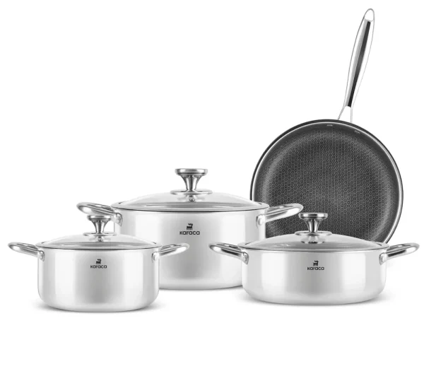 Karaca 3Ply, roestvrijstalen Guardian 7-delige inductiekookset, zilver