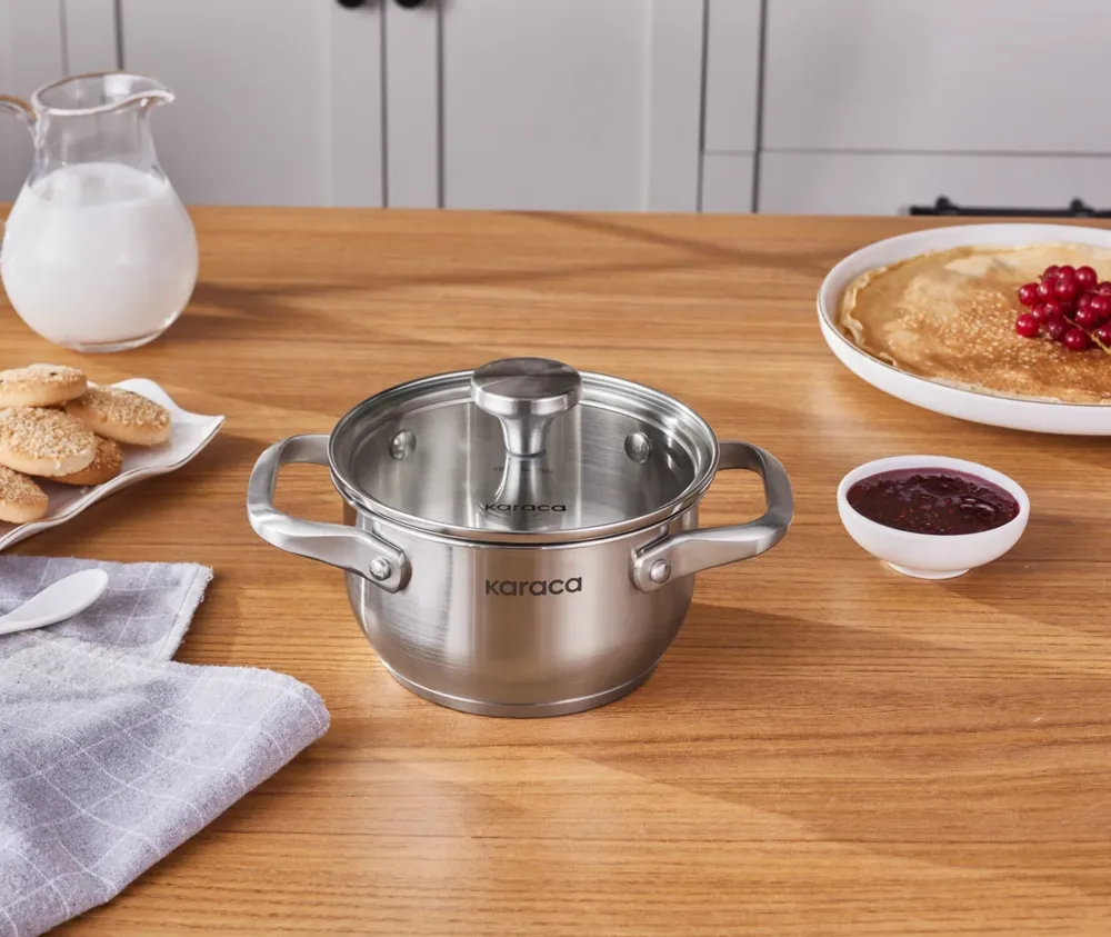 Karaca Elite roestvrijstalen inductie kookpot met deksel, 14 cm, zilver