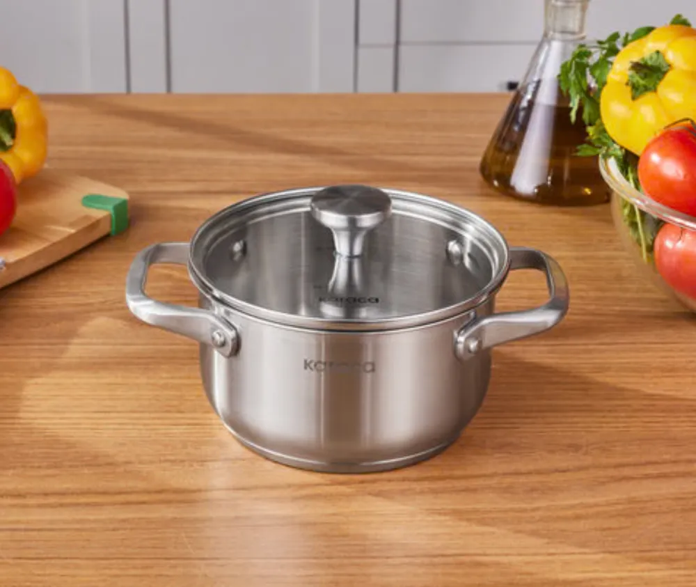 Karaca Elite roestvrijstalen inductie kookpot met deksel, 18 cm, zilver