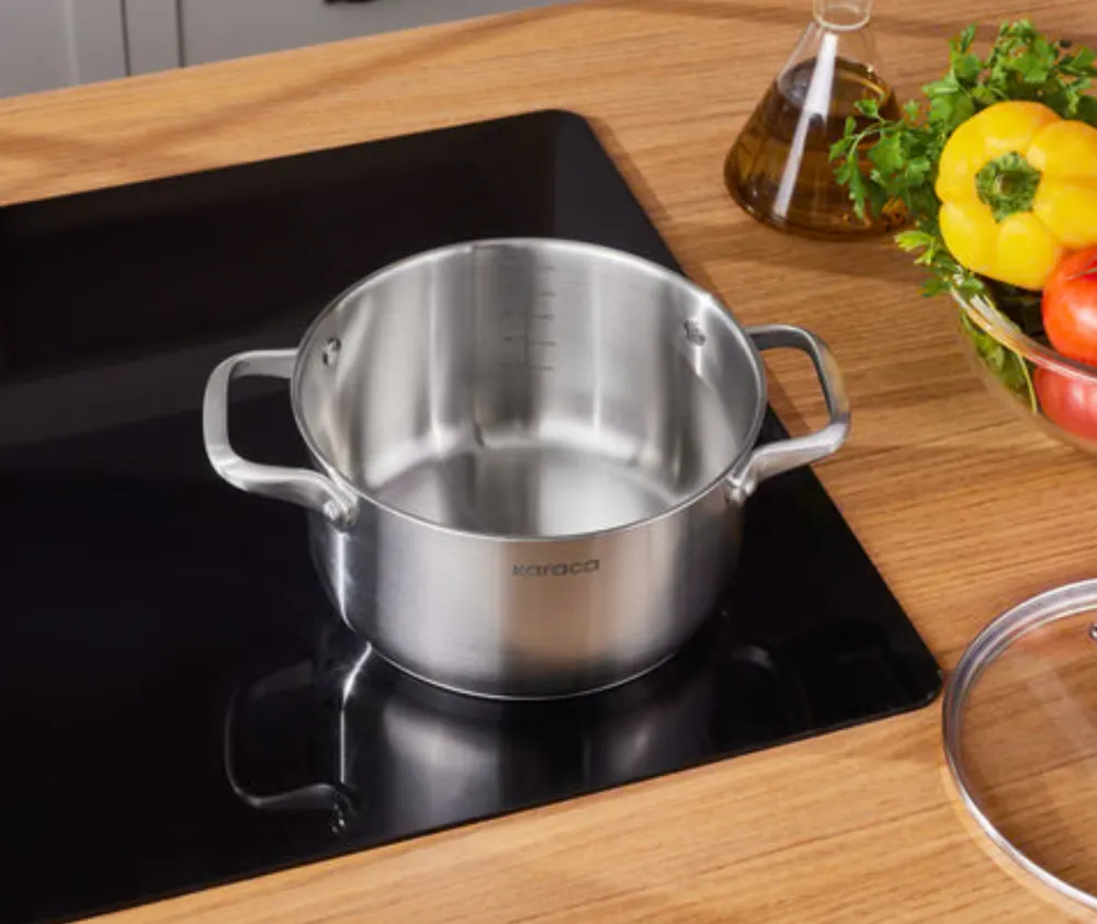 Karaca Elite roestvrijstalen inductie kookpot met deksel, 22 cm, zilver - Afbeelding 2