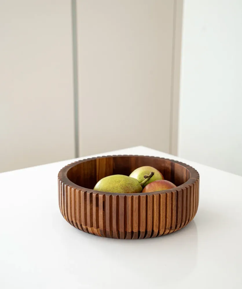 Acaciahouten schaal stripe – Ø 26 cm - Afbeelding 4