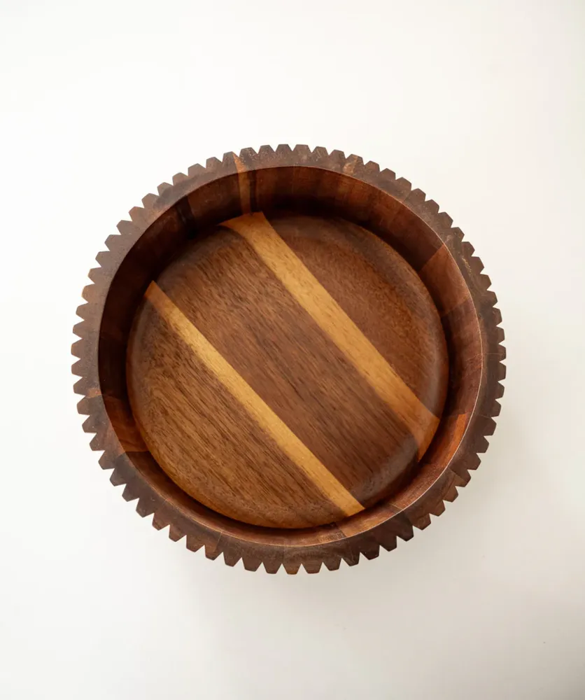 Acaciahouten schaal stripe – Ø 26 cm - Afbeelding 5