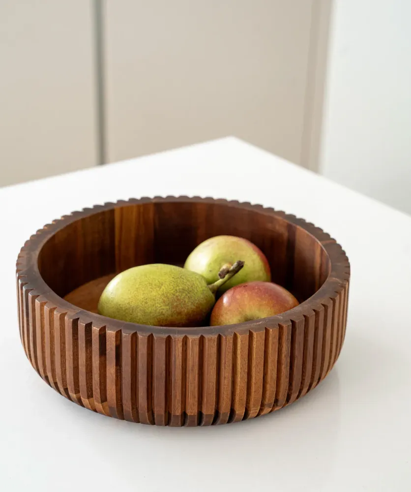 Acaciahouten schaal stripe – Ø 26 cm - Afbeelding 2