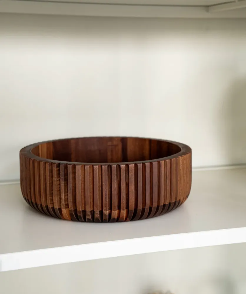 Acaciahouten schaal stripe – Ø 26 cm - Afbeelding 3