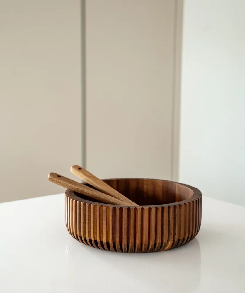 Acaciahouten schaal stripe – Ø 26 cm - Afbeelding 6