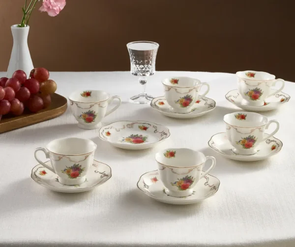 Karaca Antique 12-delige set espressokopjes van porselein voor 6 personen, 80 ml