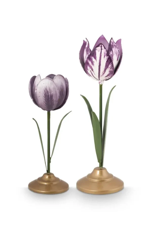 Pip Studio Set/2 Tulp Kandelaars Metaal Lila