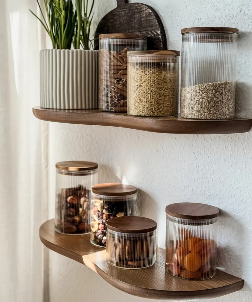Stripe voorraadpotten met acaciadeksel bundel | 12-delig - Afbeelding 7