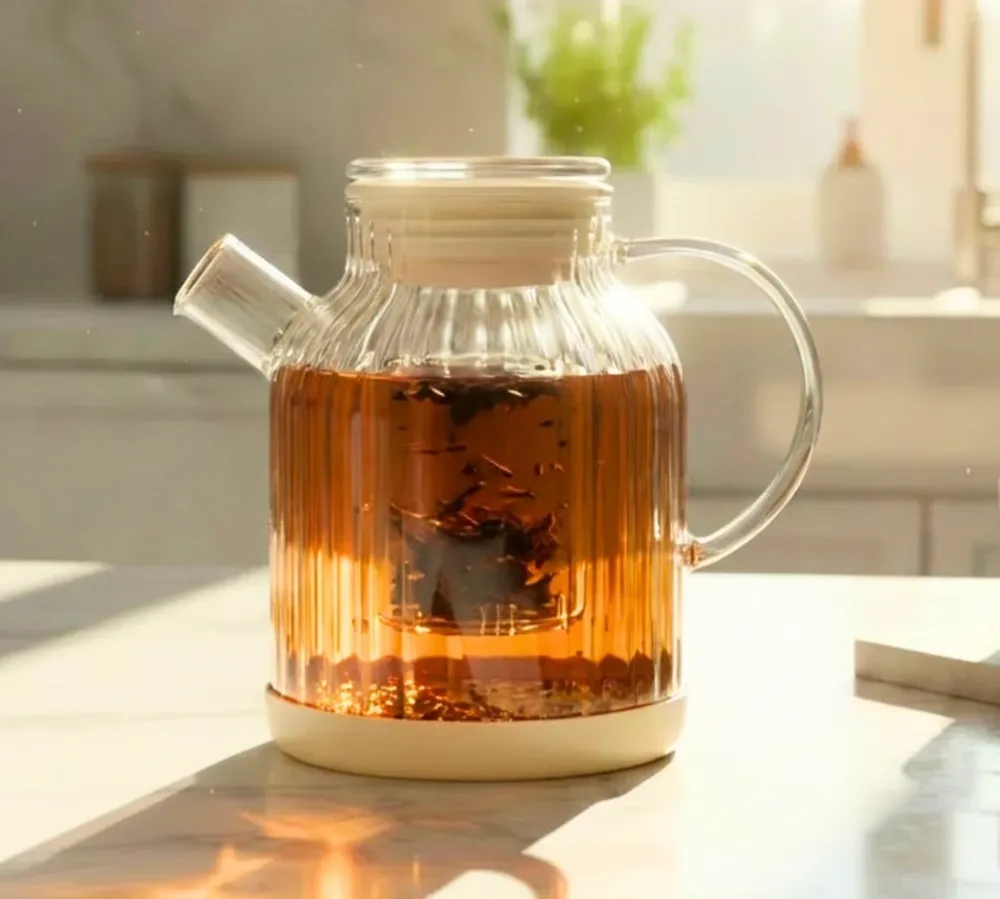 Stripe glazen theepot 1,5 l beige - Afbeelding 2