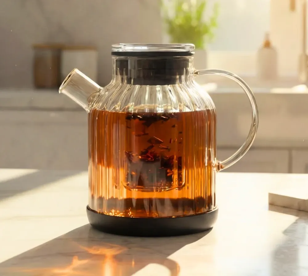 Stripe glazen theepot 1,5 l zwart - Afbeelding 1