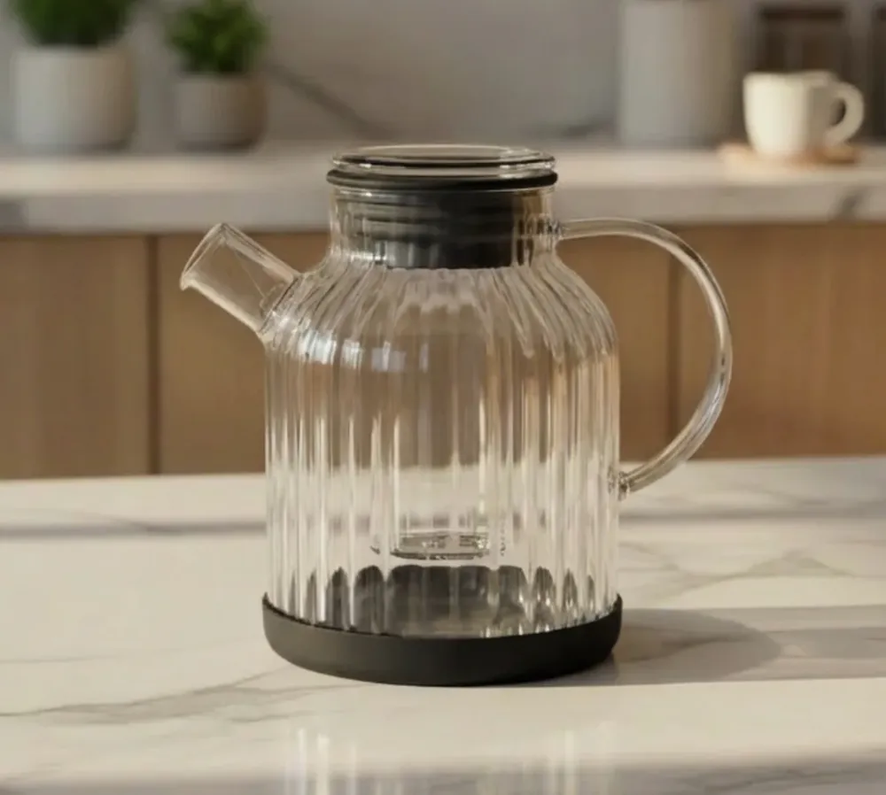 Stripe glazen theepot 1,5 l zwart - Afbeelding 2
