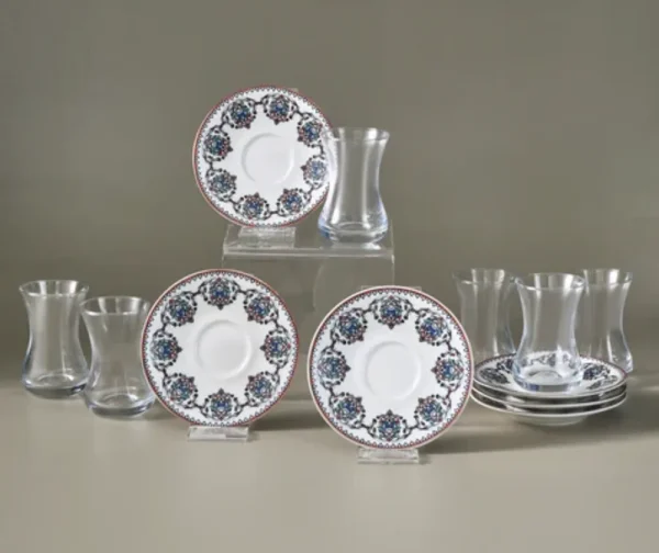 Karaca Nakkas 12-delige Turkse theeset voor 6 personen, 130 ml, rood