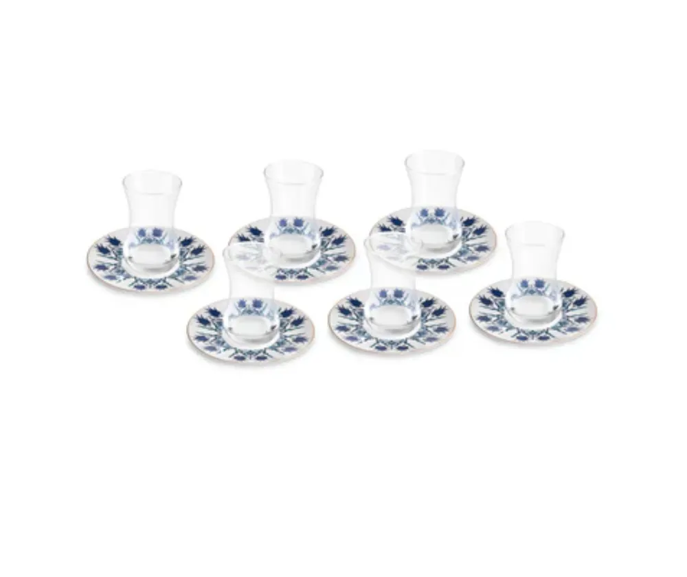 Karaca Iznik 12-delige Turkse theeset voor 6 personen, 130 ml, blauw