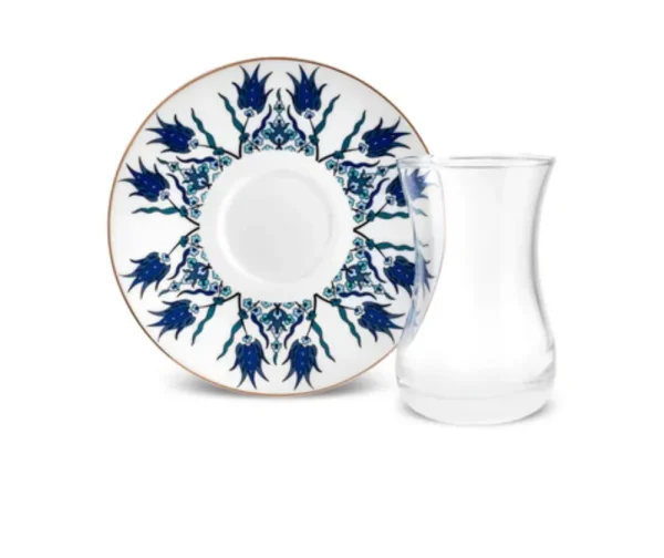 Karaca Iznik 12-delige Turkse theeset voor 6 personen, 130 ml, blauw