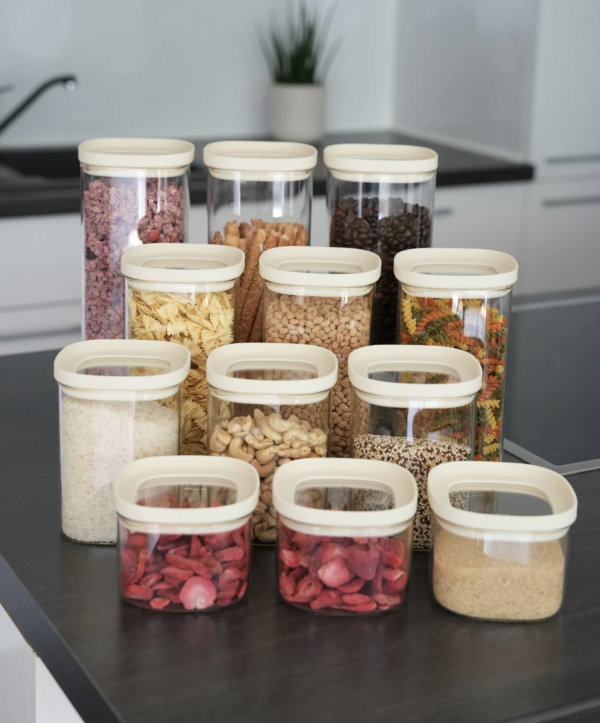 Beige Glazen Voorraadpotten Set 12-delig