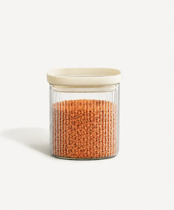 Beige Stripe Geribbelde Glazen Voorraadpot - 500 ml