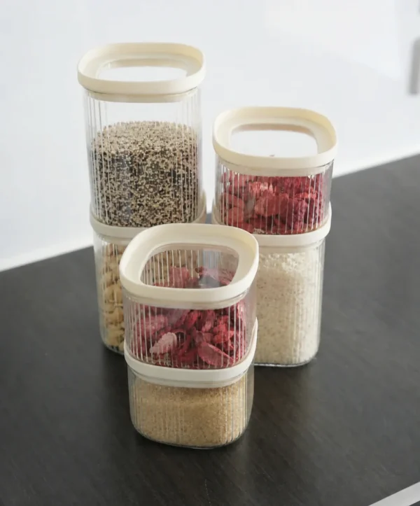 Beige Stripe Geribbelde Glazen Voorraadpot - 500 ml