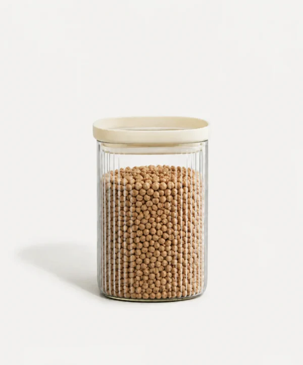 Beige Stripe Geribbelde Glazen Voorraadpot - 1000 ml