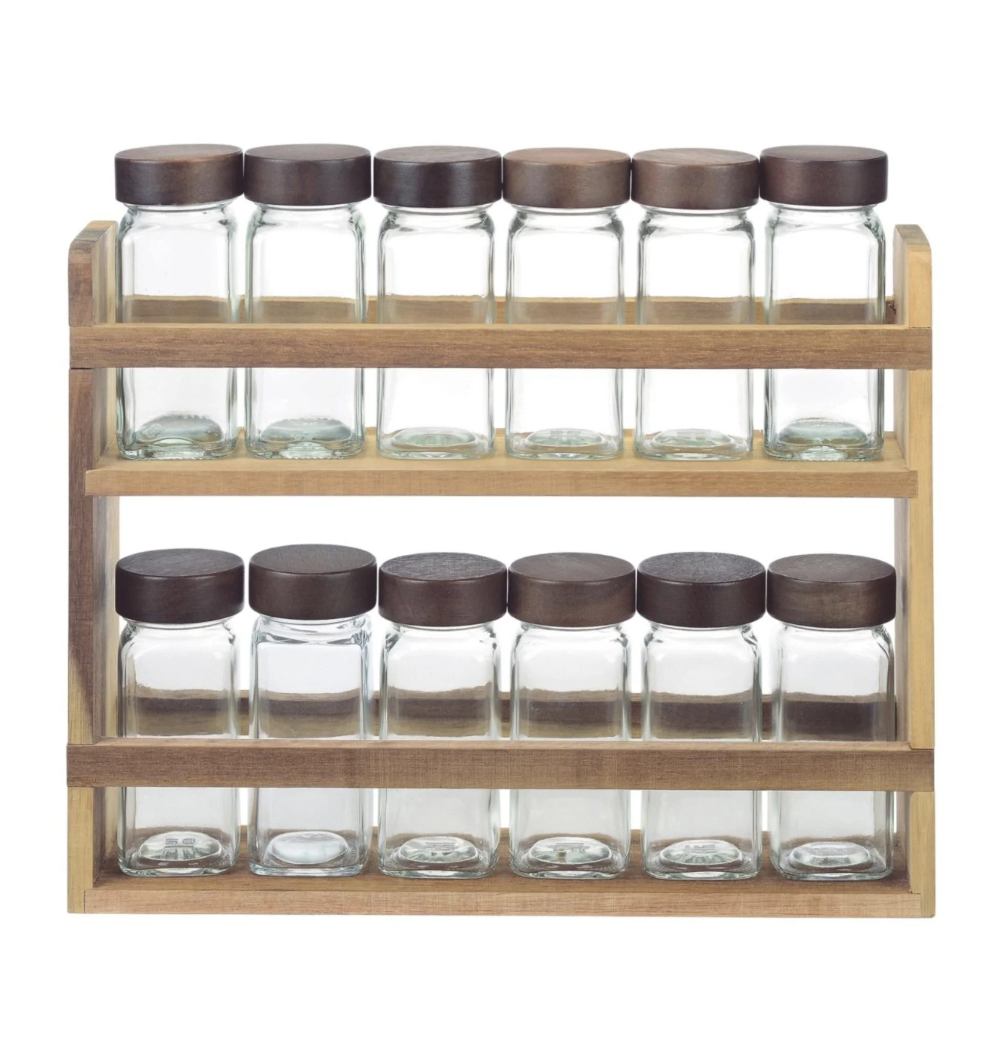 Acacia Kruidenpotjesset 13-delig | 12 Glazen Potjes + Houten Rek