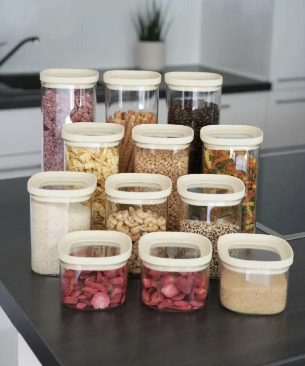 Beige Glazen Voorraadpotten Set 12-delig