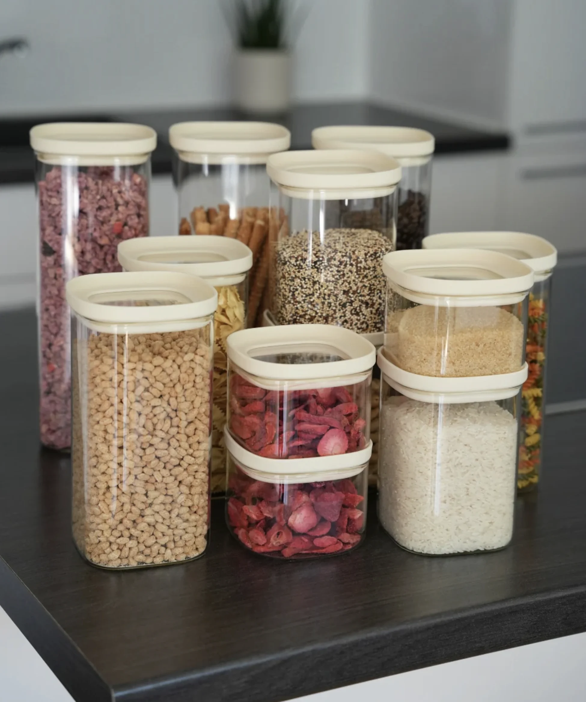 Beige Glazen Voorraadpotten Set 12-delig