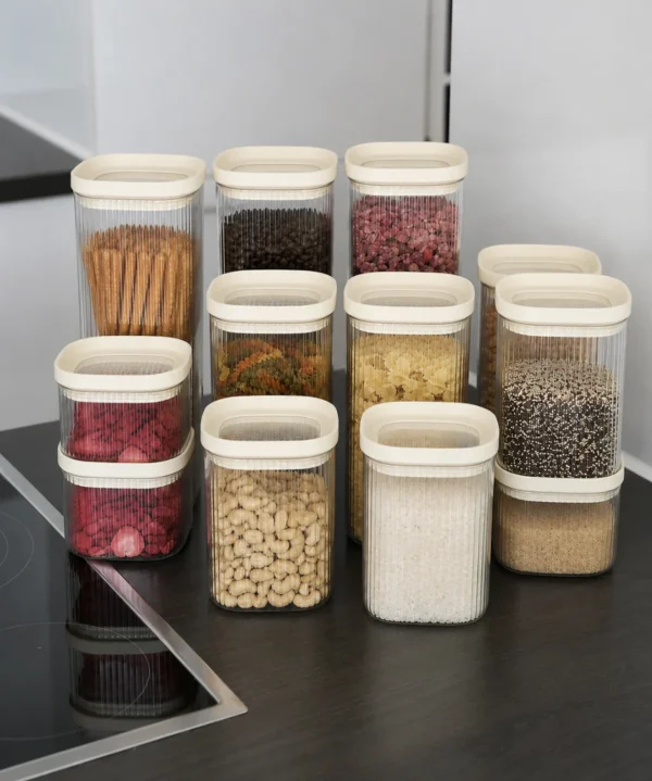 Stripe Beige Glazen Voorraadpotten Set 12-delig