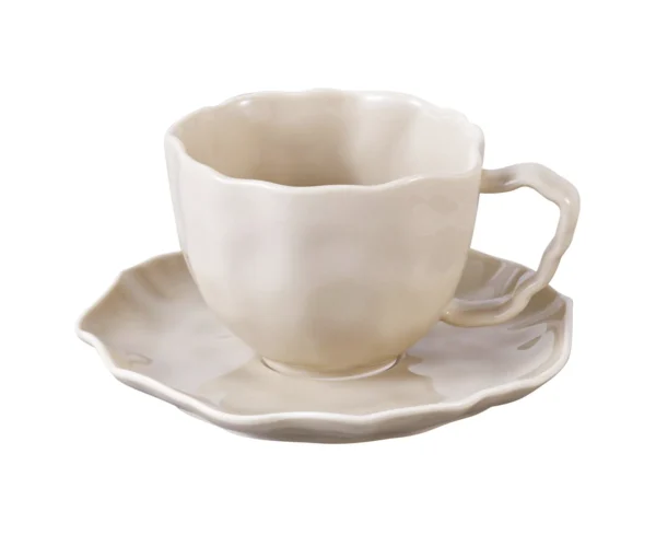 Angles Koffieset 12-delig | Beige Porselein | 6 Kopjes & Schotels