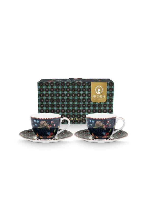 PIP Studio Set/2 Espresso Kop & Schotel Berry Blues
