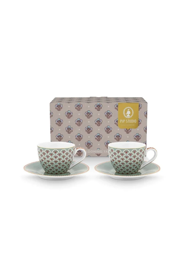 PIP Studio Set/2 Espresso Kop & Schotel Blooming Tales Blauw 120ml