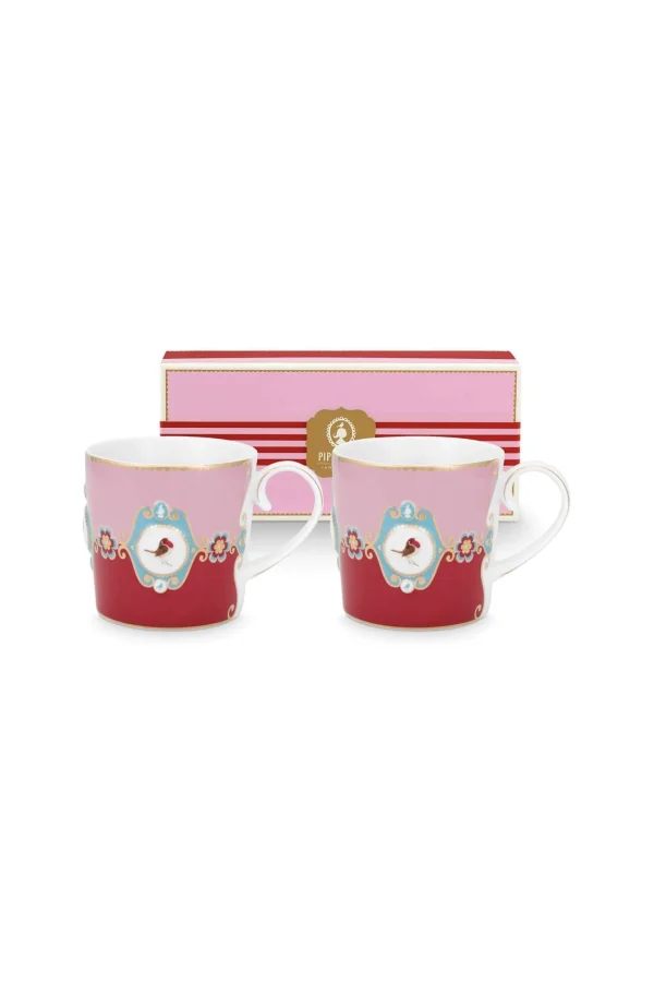 PIP Studio Set/2 Mokken Klein Love Birds Medallion Rood-Roze
