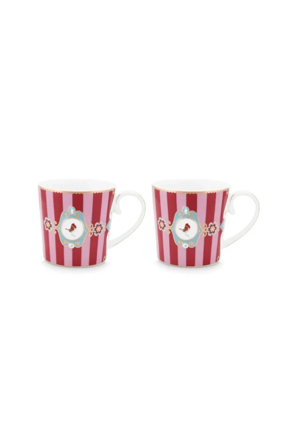 PIP Studio Set/2 Mokken Klein Love Birds Medallion Gestreept Rood-Roze