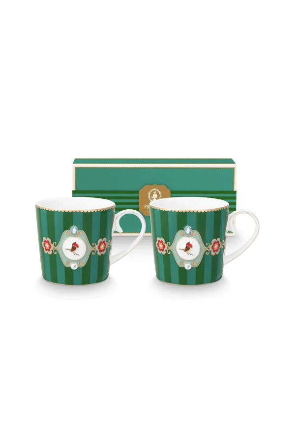 PIP Studio Set/2 Mokken Klein Love Birds Medallion Gestreept Emerald-Groen