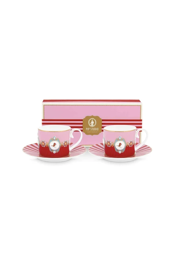 PIP Studio Set/2 Kop & Schotel Love Birds Medallion Rood-Roze