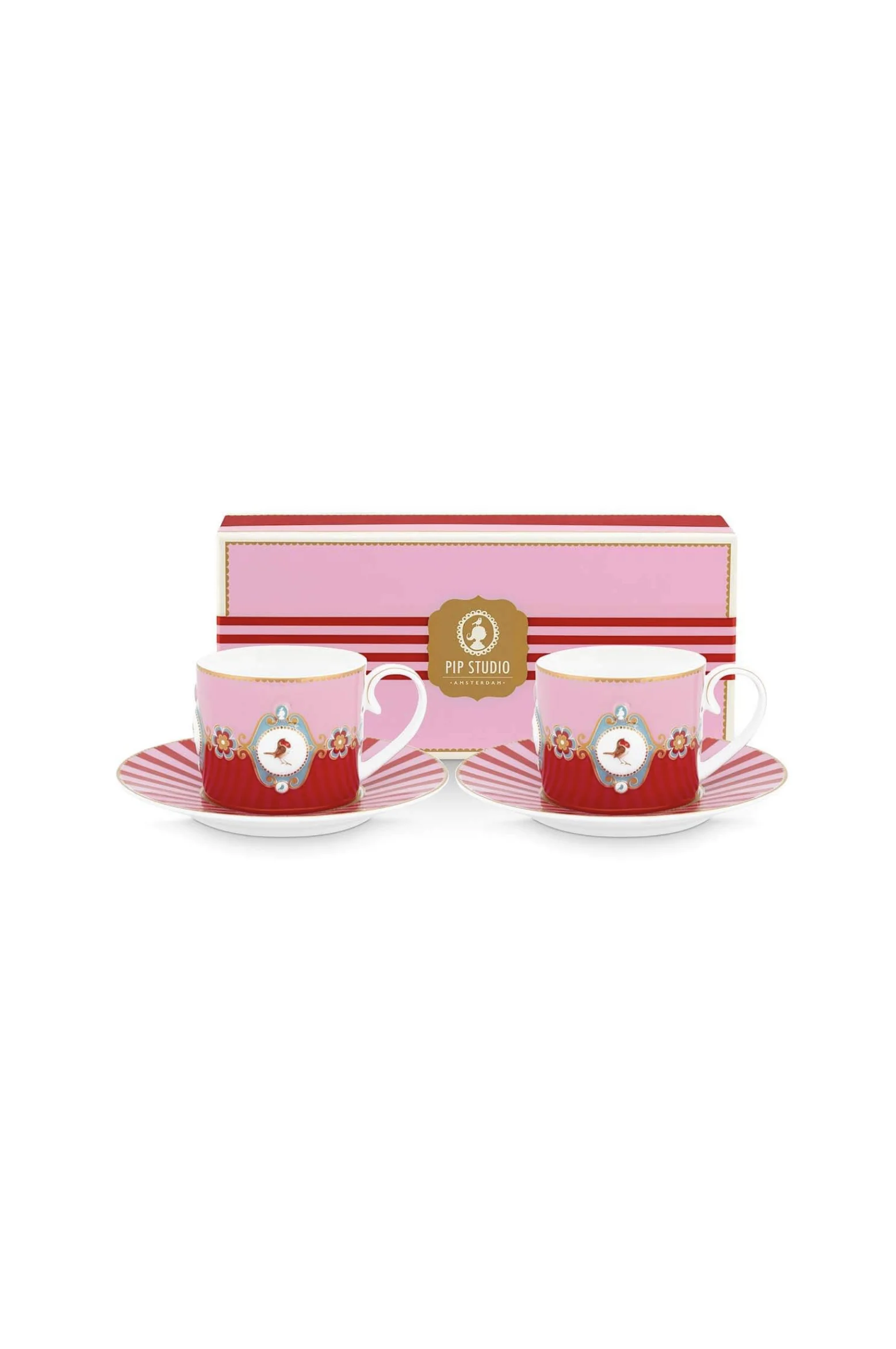 PIP Studio Set/2 Kop & Schotel Love Birds Medallion Rood-Roze