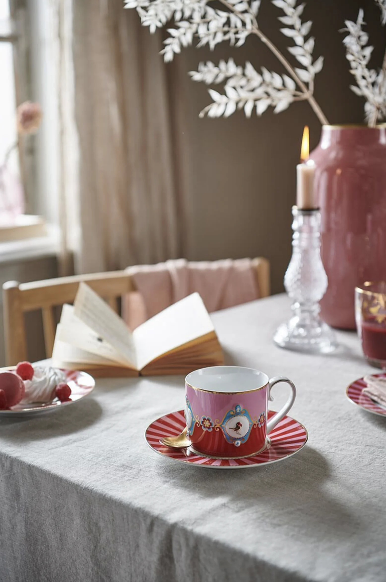 PIP Studio Set/2 Kop & Schotel Love Birds Medallion Rood-Roze